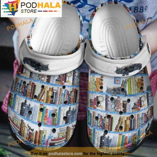 Book And Cat 3D Crocs, Funny Crocs