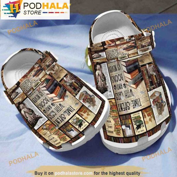Books And Cat 3D Crocs, Funny Crocs