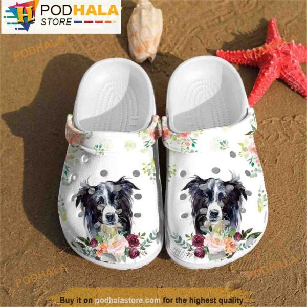 Border Collie Puppy Rose Flowers Dog 3D Crocs, Funny Crocs