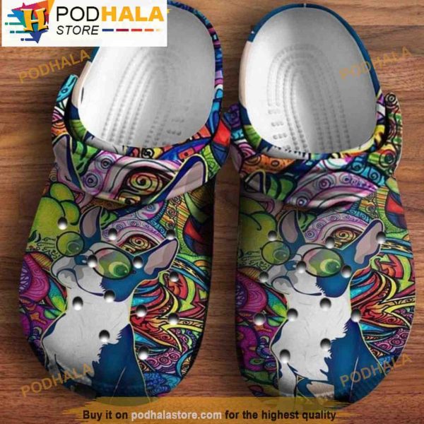 Boston Terrier Hippie Dog 3D Crocs, Funny Crocs