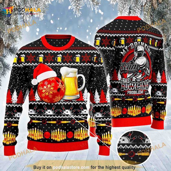 Bowling And Beer Lovers Gift All Over Print Funny Ugly Sweater