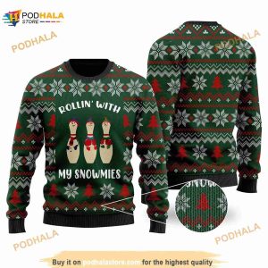 Bowling Rollin With My Snowmies Noel Pattern Christmas 3D Ugly Sweater