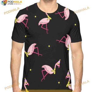 Boys Flamingo In Hat And Scarf Basic Creative Print 3D Shirt