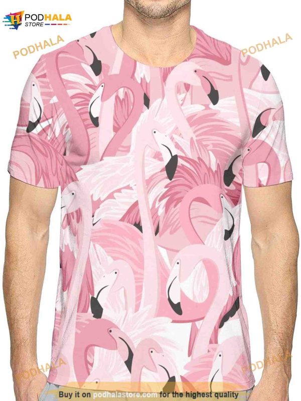 Boys Pink Flamingos Popular Creative Print 3D Shirt Short Sleeve Tee