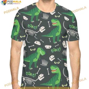 Boys Rex And Dino Bones Roar Basic Creative Print 3D Shirt