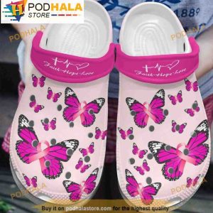 Breast Cancer Awareness Christian Faith Hope Loves Butterfly 3D Crocs