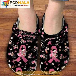 Breast Cancer Awareness Pink Ribbon Floral 3D Crocs