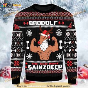Brodolf The Red Nose Gainzdeer Christmas 3D Ugly Sweater