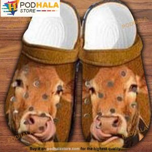 Brown Cow Tongue Cute 3D Crocs, Funny Crocs