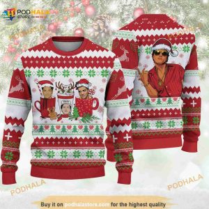 Bruno Mars Latte Coffee Santa Reindeer Christmas Ugly Sweater For Fans