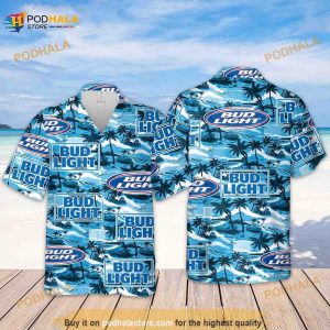 Bud Light Hawaiian Sea Island Pattern Hawaiian Shirt, Hawaii Beer Loves Shirt