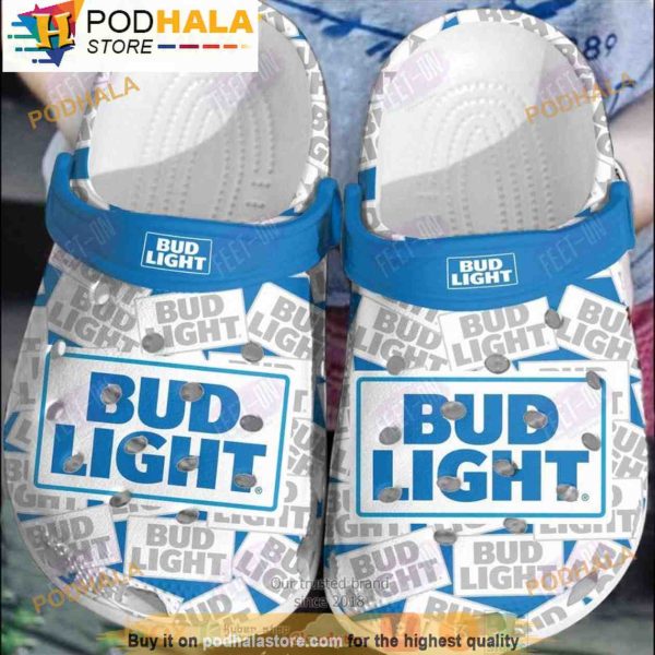 Bud Light White 3D Crocs Clog Shoes, Funny Crocs