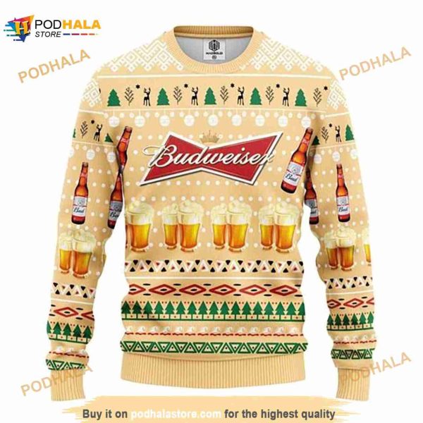 Budweiser Beer Christmas Ugly Sweater, Ugly Christmas Sweater