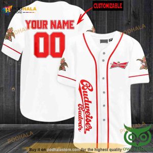 Budweiser Budvar Personalized Gift, Custom Name Number 3D Baseball Jersey Shirt