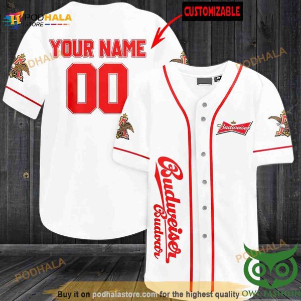 Budweiser Budvar Personalized Gift, Custom Name Number 3D Baseball Jersey Shirt