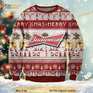 Budweiser Merry Xmas Ugly Christmas Ugly Sweater For Beer Lovers