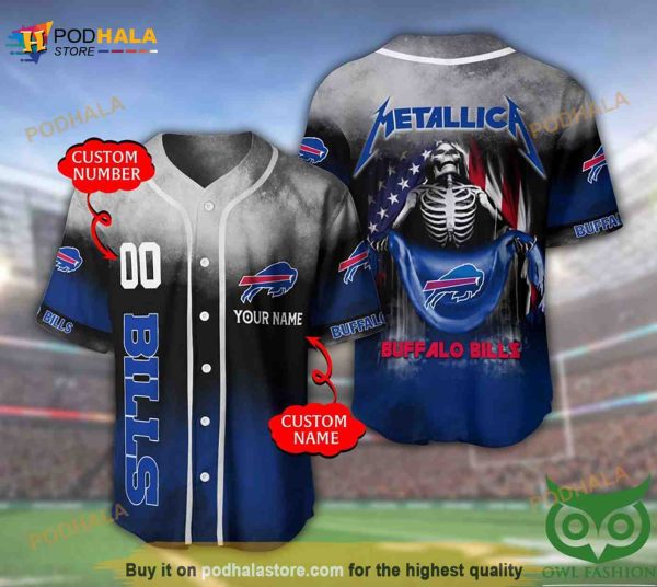 Buffalo Bills 3D Personalized Gift, Custom Name Number Metallica 3D Baseball Jersey