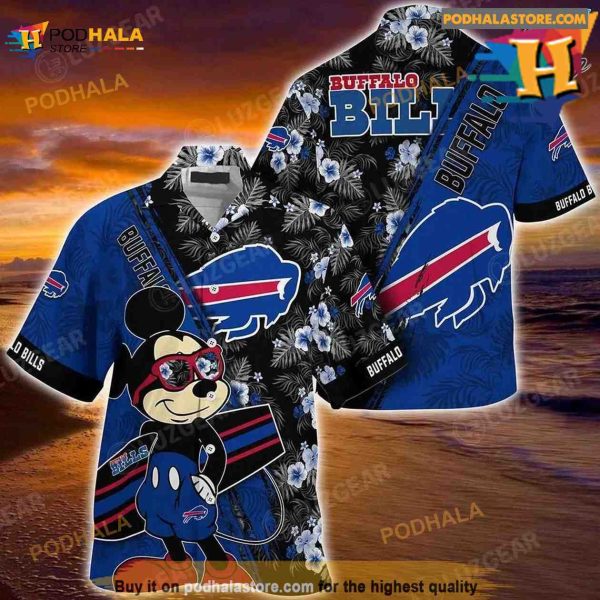 Buffalo Bills NFL Hawaiian Shirt Mickey Print Floral Pattern Summer For Sports Fans