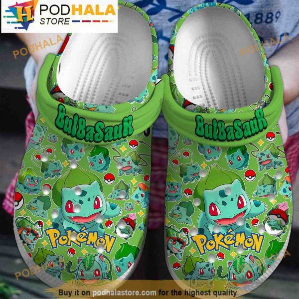 Bulbasaur Pattern Green Pokemon 3D Crocs Clog Shoes, Funny Crocs
