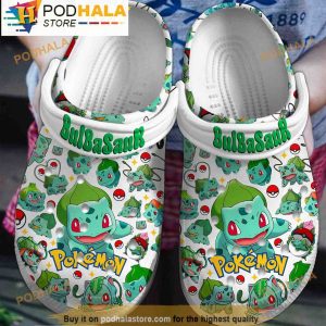Bulbasaur Pattern White 3D Crocs Clog Shoes, Funny Crocs