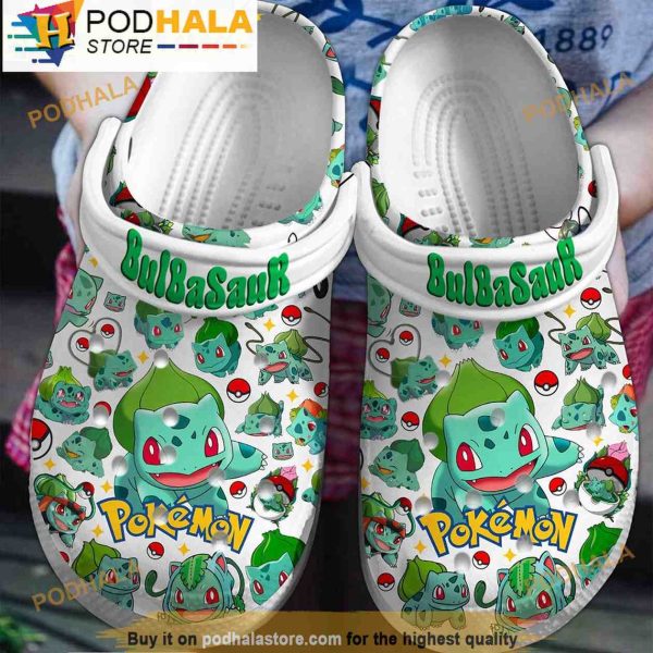 Bulbasaur Pattern White 3D Crocs Clog Shoes, Funny Crocs