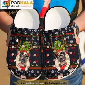 Bulldog Christmas Ugly Patterns Dog 3D Crocs, Funny Crocs