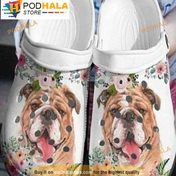 Bulldog Flower Dog 3D Crocs, Funny Crocs