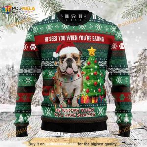Bulldog Loves Snacks Xmas Ugly Sweater