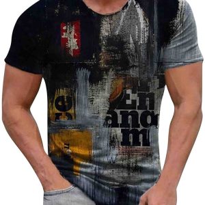 Burband Mens Graphic 3D Shirts Short Sleeve Muscle Fashion Retro Printed Tee