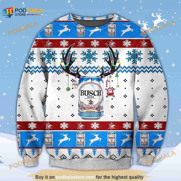 Busch Beer Deer Horn Ugly Sweater Christmas 3D Sweater