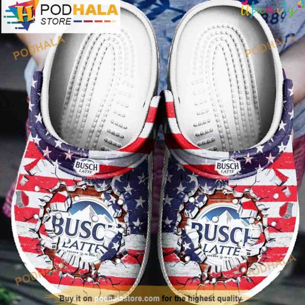 Busch Latte America Flag Busch Light Beer 3D Crocs, Funny Crocs