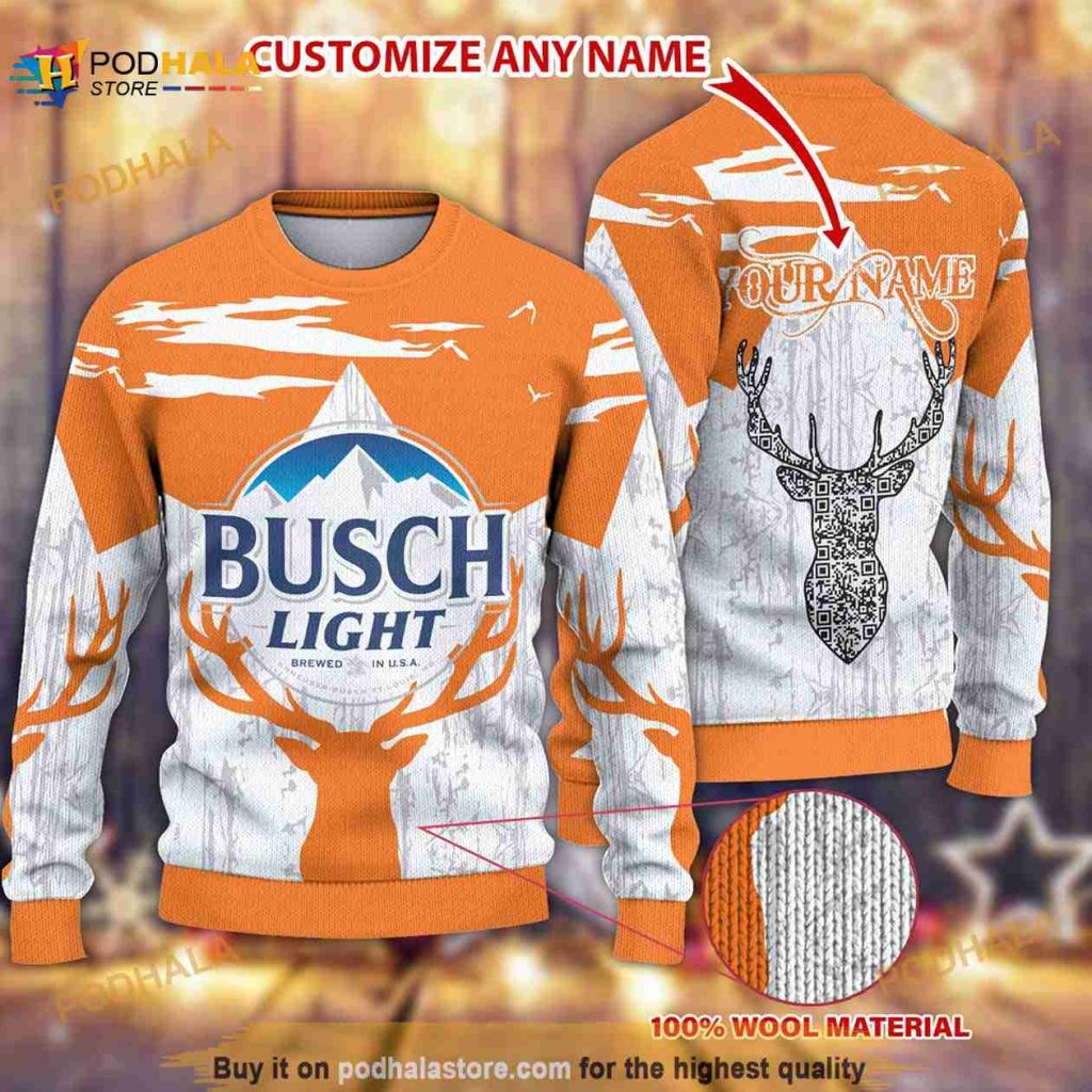 Buschs Light Deer Hunting Custom Ugly Knitted Christmas Sweater, Deer Hunting Xmas Gift