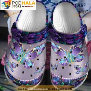 Butterflies Fly In Wind Neon Lights For 3D Crocs, Funny Crocs