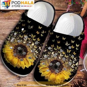 Butterfly And Sunflower Lovers 3D Crocs, Funny Crocs