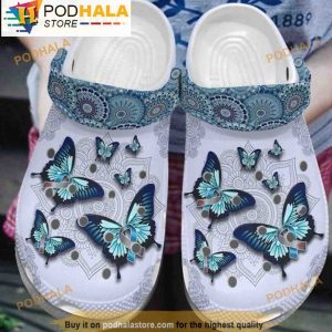 Butterfly Azure Mandala Pattern 3D Crocs, Funny Crocs