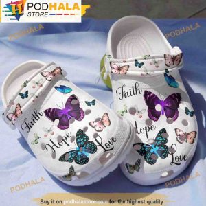 Butterfly Faith White 3D Crocs Clog Shoes, Funny Crocs