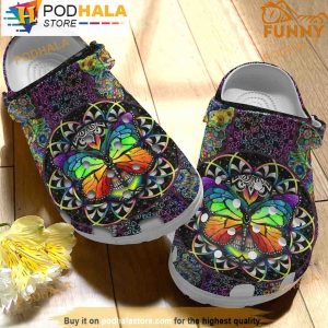 Butterfly Floral Hippie 3D Crocs, Funny Crocs