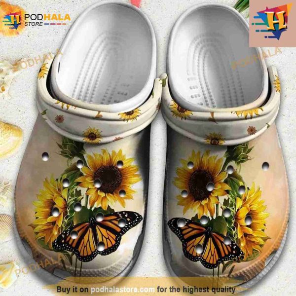 Butterfly On Sunflower Classic Crocs Clog Shoes