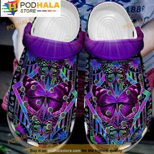 Butterfly Purple 3D Crocs Slippers Shoes, Funny Crocs