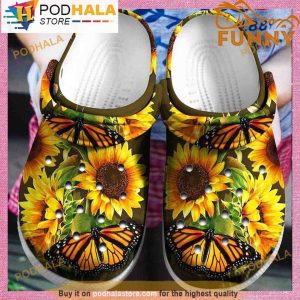 Butterfly Sunflower 3D Crocs Clog Shoes, Funny Crocs