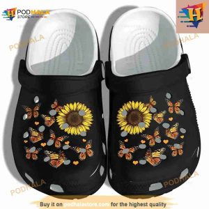 Butterfly Sunflower Be Kind Black Gift For Lover Rubber Crocs Crocband Clogs