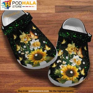 Butterfly Sunflowers Floral 3D Crocs, Funny Crocs