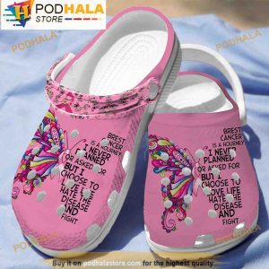 Butterfly We Wear Pink Breast Cancer 3D Crocs Slippers, Funny Crocs
