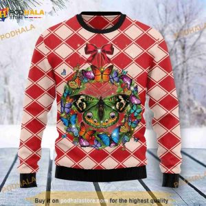 Butterfly Wreath Christmas Ugly Christmas Sweater