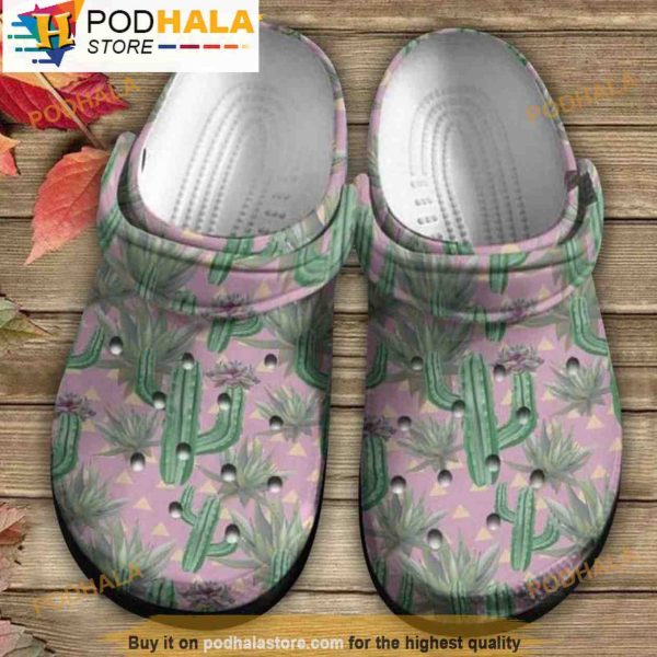 Cactus On Pink Background Floral 3D Crocs, Funny Crocs