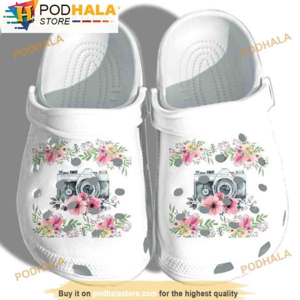 Camera Photographer Girl Loves Photo Floral 3D Crocs, Funny Crocs