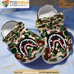 Camo Green Shark 3D Crocs, Funny Crocs