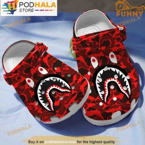 Camo Red Shark 3D Crocs, Funny Crocs