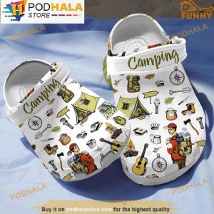 Camp Equipment White 3D Crocs Classic Clog Shoes, Funny Crocs