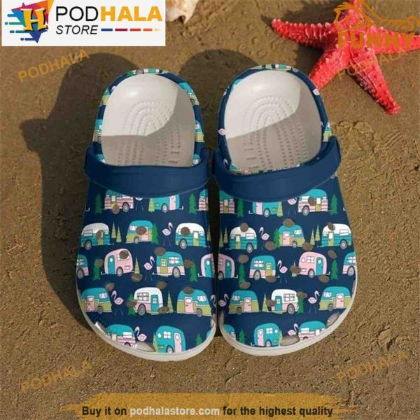 Campers Pattern Flamingo 3D Crocs, Funny Crocs